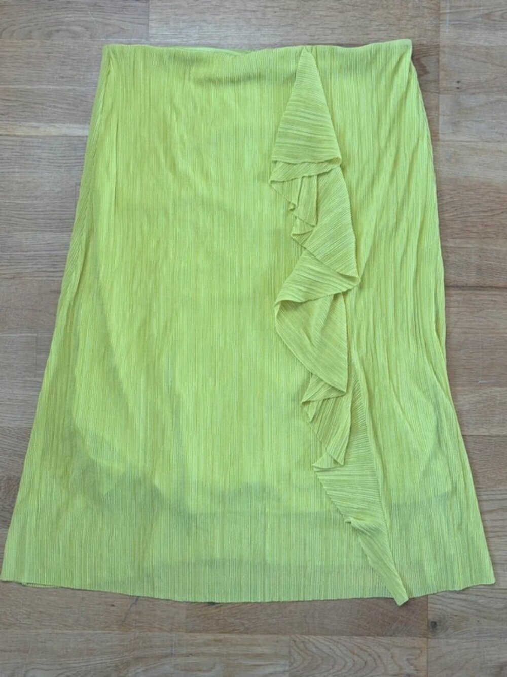 Mango Suit Lime Green Pleated Ruffle Midi Skirt Size M